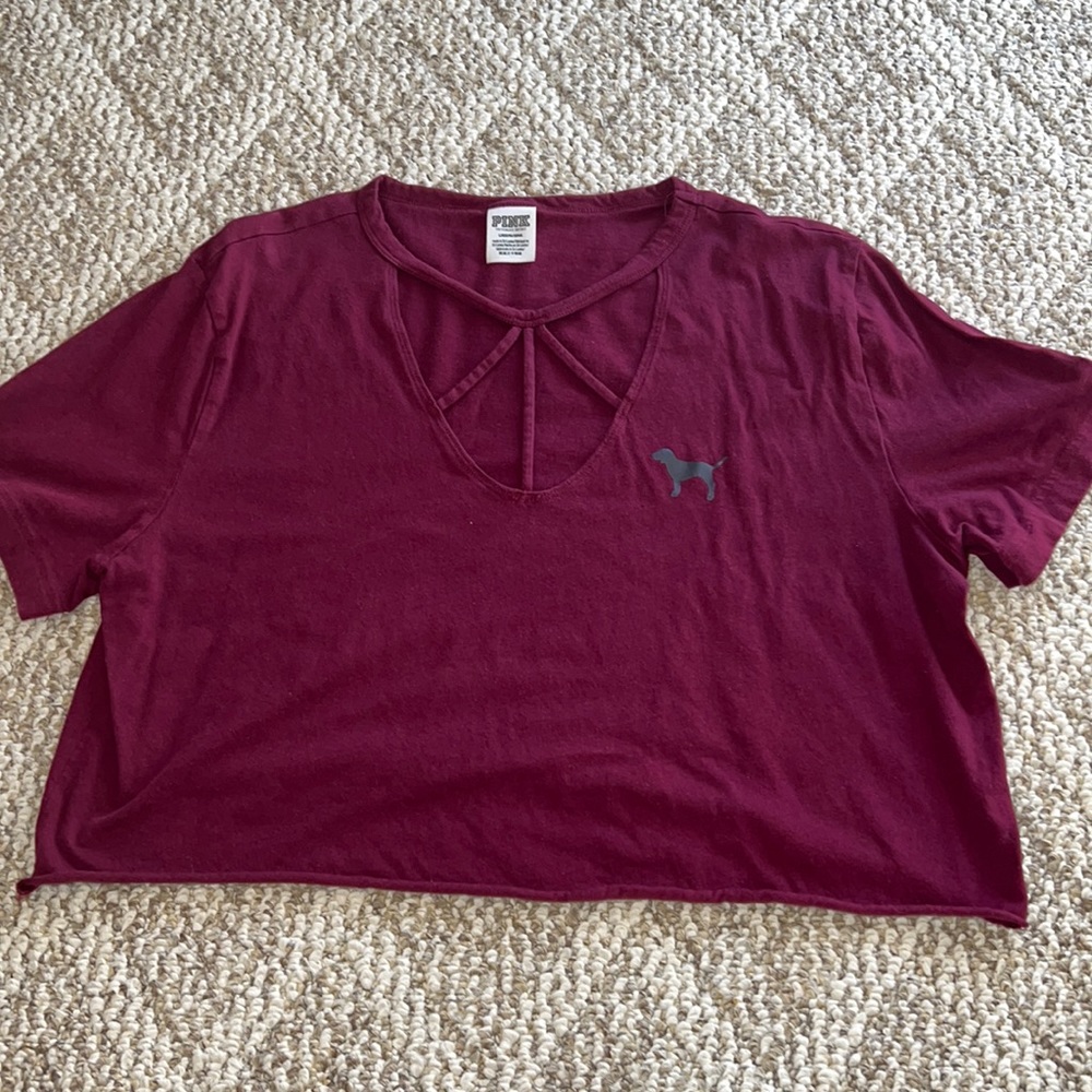 PINK Cropped Maroon Tshirt